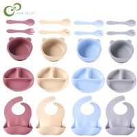 3PCS/5PCS Baby Silicone Tableware Set Children Bowls Plates Spoon Forks Bibs Baby Feeding Set Easy Clean Anti-slip Anti-fall TMZ Bowl Fork Spoon Sets