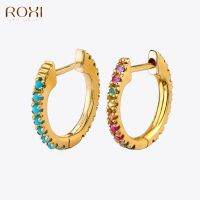 {เครื่องประดับ Han} ROXI ต่างหูห่วงวงกลม S925สำหรับผู้หญิง18K ทอง/เงินคริสตัลสีเงินต่างหูหมั้นหมายงานแต่งงานเครื่องประดับ925เงิน Aros