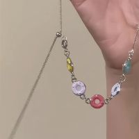 Donut Paradise Colorful Glaze Circle Tassel Love Necklace Sweet and Cool Wind Pullable Adjustable Clavicle Chain