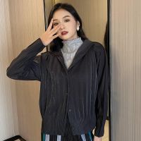 2023 Hot Miyake pleated tops for women spring and autumn new style single-breasted plus size womens long-sleeved lapels with slim cardigan jackets