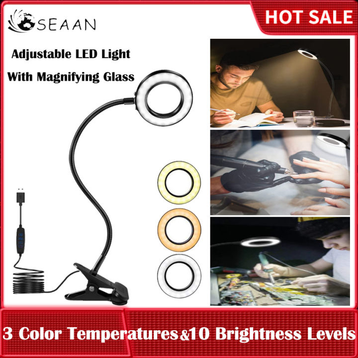 led-clip-on-light-พร้อมแว่นขยาย3x-และไฟฉายโคมไฟตั้งโต๊ะ-usb-มี3สี-x-ความสว่าง10ระดับ