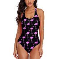 Birds Print Swimsuit Pink Flamingo Swimwear Push Up Rave Monokini y Cross Back Bodysuit Women Printed Beach Outfits