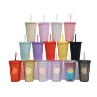 480Mlstudded Tumbler Coffee Cup Summer Cold Water Bottle Double Wall Plastic Durian Diamond Cup With Straw Cute Water Bottle