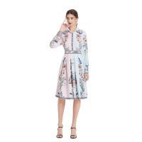 Women Dress Spot Real  Elegant Long Sleeve  Vintage Printed Midi Dress