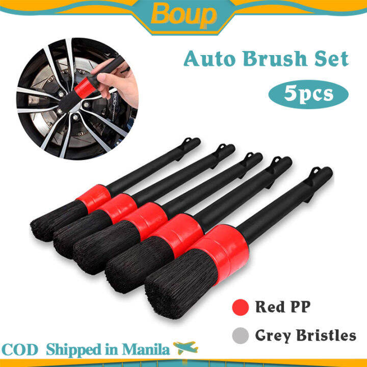 5Pcs Soft Car Detailing Brush Set Nature Boar Hair Bristle Synthetic