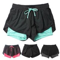 【Feb】 2021 Women Summer Double Layer Running Shorts Fake Two Piece Ladies Mesh Drawstring Women High Waist Shorts