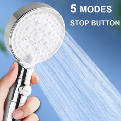 5 Modes Adjustable Shower Head High Pressure Water Saving Silver Black Shower with Stop Button Showerhead Bathroom Accessories  by Hs2023