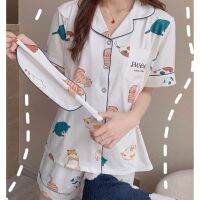 Cartoon summer cotton Japanese pajamas cotton pajamas soft cat sister