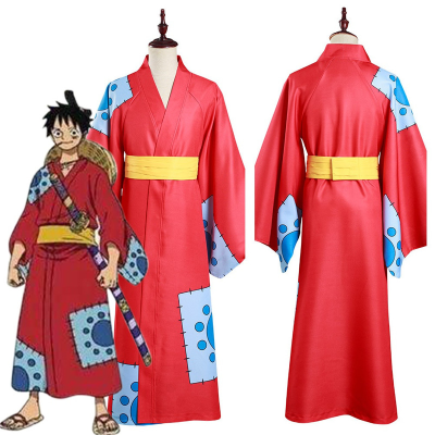 Monkey.d Luffy คอสเพลย์เครื่องแต่งกาย Kimono Robe สีแดงอะนิเมะฮาโลวีนชุด Adult