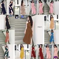 P7784  	เดรสผ่าหน้าแขนกุดคอกลม  Round neck sleeveless slit front dress