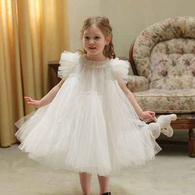 2023 New Kids Dresses for Girls Summer Princess Dress Baby Yarn Puffy Vestido Children Girls Clothes 2to10