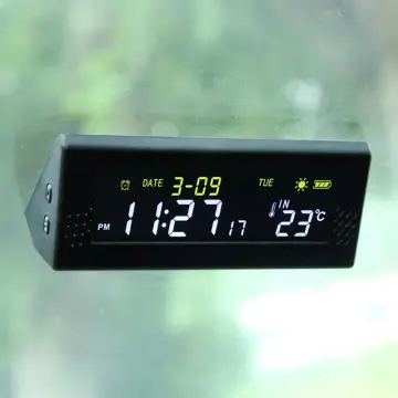 Solar Car Clock Outside Thermometer Driving Time Reminder