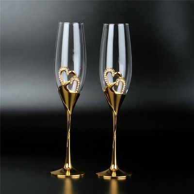 【CW】☫  2Pcs/Set Wedding Glasses Gold Metal Flutes Wine Goblet Lovers Valentines Day Gifts 200ml