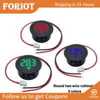 Foriot LED จอแสดงผลดิจิตอลวงกลมสองสายโวลต์มิเตอร์ DC 4-100โวลต์ DC ดิจิตอลโวลต์มิเตอร์หัวหน้าจอแสดงผลย้อนกลับการป้องกันการเชื่อมต่อ