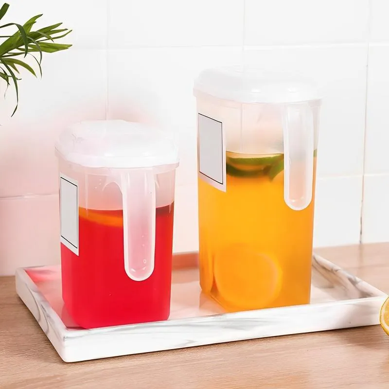 2Pcs Fridge Jug Juice Container Filter Lid 1.5L+2L Plastic Water Pitchers  Heat Resistant Refrigerator Cold Kettle Clear Fridge