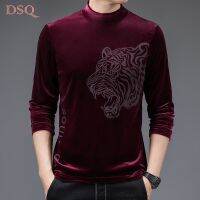 CODMing Chi [5 Colors] 2021 New Tiger Head T-shirt Mens Long-sleeved T-shirt Half Collar Velvet Top