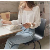 ¤✼ 35890 Korean Version Simple All-Match Plain Long-Sleeved Shirt Top