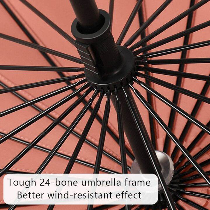 ร่มสนามกันลมด้ามจับยาว24อันร่มกันฝนกันแดดร่มกันลมป้องกันการออกดอกในน้ำร่มขนาดใหญ่