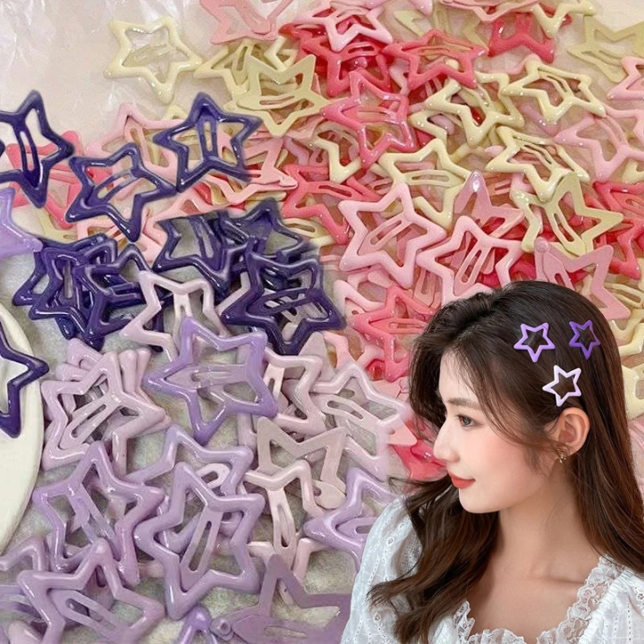 6 Pcs/Pack Colorful Star Shape Glitter Metal Snap Hair Clips Girls' Cute  Barrettes Hair Clips Hair Accessories