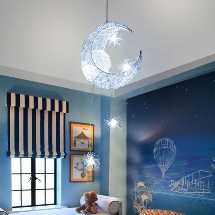 โคมไฟเพดานที่ทันสมัยจี้-led-ดวงจันทร์ดาวโคมระย้าเด็กห้องนอนแขวนโคมไฟตกแต่งคริสต์มาสสำหรับบ้านตารางการแข่งขันแสง