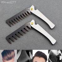 Oil Head Comb Barber Stainless Steel Handle Folding Wide Teeth Men Comb Hairdressing Hair Modeling Styling Comb Portable Vintage