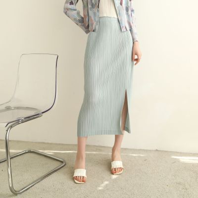 Spring and summer Miyake pleated casual fashion all-match temperament commuter front side slit skirt 2285