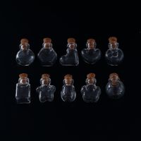 2.4cm Mini Wishing Bottles With Cork Vial Arts Jars 10 Shapes Mini Glass Bottles Key Chain Pendants For Bracelets Gifts