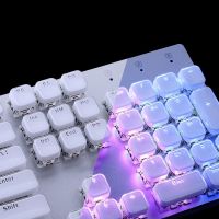 （Miss qis keycap）พวงกุญแจโปร่งแสงรูปแบบ104กุญแจต่ำสีขาว DIY ขอบคริสตัลเรืองแสงสีดำสำหรับคีย์บอร์ดแบบกลไก