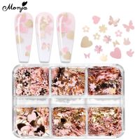 Monja 6 Grid/Case Nail Art Decorations 3D Pink Flower Butterfly Love Heart Rabbit Head Flakes Glitter Stickers Paillettes Sparkly Sequin Salon Home DIY Manicure Design Accessories 5211059✙