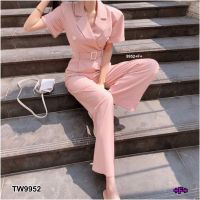 B9952 จั้มสูทคอปกขายาว + สายเข็มขัดรัดเอว Long-sleeved jumpsuit + waist belt