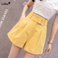 【hot】 Korean Spliced Color Pants Womens Clothing All-match Loose Wide Leg Waist Shorts for Female