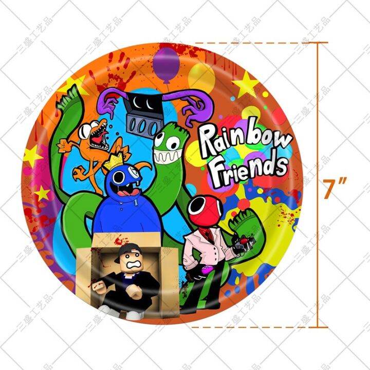 sy1-rainbow-friends-themed-paper-plate-tablecloth-birthday-flag-banner-napkins-party-decoration-set-ys1