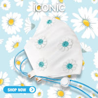 iCONiC BLUE DAISY MASK #4458 หน้ากากผ้า ปักดอกเดซี่สีฟ้า 3มิติ น่ารัก สดใส