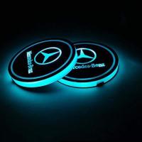 2PcsCar กันน้ำ Anti-Slip Mat LED ขวดน้ำเดินทางเบาะรองนั่ง USB รถเซ็นเซอร์จับความเคลื่อนไหวอัตโนมัติ Luminous ถ้วยน้ำที่รองแก้วซิลิโคนสำหรับ Mercedes Benz GLE GLC GLS AMG GLK GLA CLS CLA W211 W212 W210 W203 W204 W205 W176 E260 E200 A B C E Class