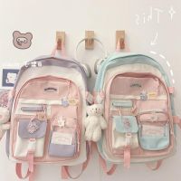 ♛✜ Pear schoolbag female Korean version of Harajuku high school primary school students junior high school students hit color backpack cute large capacity backpack