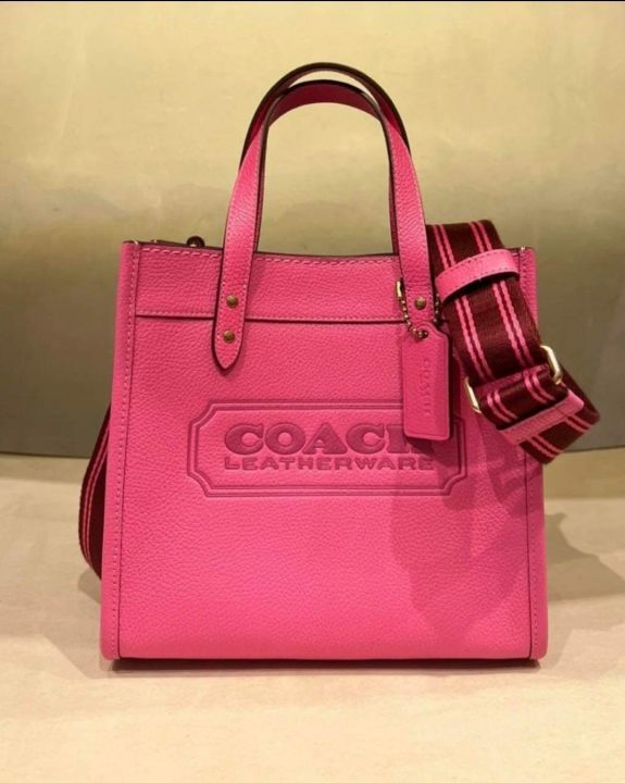 COACH Polished Pebble Leather Field Tote 22 in Pink