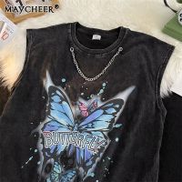 MAYCHEER   เสื้อคอกลมผู้ชายทรงหลวมพิมพ์ลายระบายอากาศที่สะดวกสบายอเนกประสงค์เสื้อกล้ามมีสไตล์