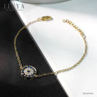 Lenya Jewelry  สร้อยข้อมือข้อมือเงินแท้ 925 ชุปทองคำ ประดับด้วย ไพลิน(Blue Sapphire) ล้อมด้วยคิวบิกเซอร์โคเนีย (Cubic Zirconia)