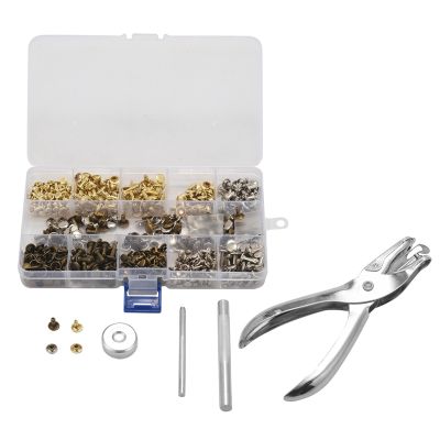300 Sets Leather Rivets Double Cap Rivet Tubular Metal Studs with Punch Pliers Fixing Set Tools for DIY Leather Craft Rivets Replacement