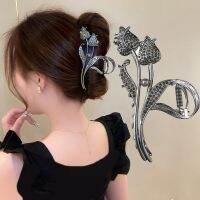 Studded rhinestone black tulip hair clip fashion metal hair accessories for girls