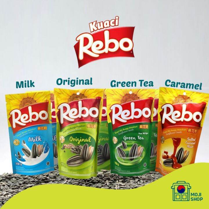 Kuaci Rebo 150gr Rasa Original Green Tea Susu Karamel Halal Biji