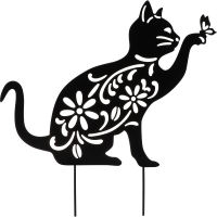 HAOYUNLA Cat Silhouette Garden Ornament Decorative Cat Garden Stake สำหรับสวนสนามหญ้ากลางแจ้ง