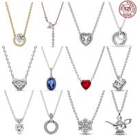 Hot Selling 925 Sterling Silver Shiny Heart Round Square Snowflake Pendant Necklace Fit Original Pandora Beads DIY Gifts