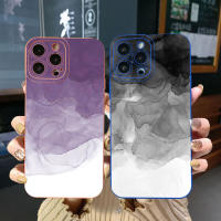 เคสป้องกันเลนส์เต็มรูปแบบสำหรับ iPhone 14 Plus 13 Pro Max 12 iPhone 11 XR 8 7 SE 2022สีม่วงไล่ระดับสีขอบสี่เหลี่ยม