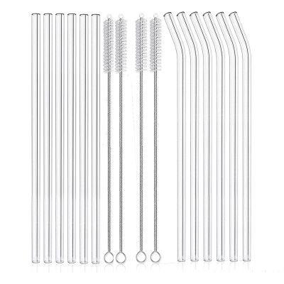 12PCS Reusable Clear Glass Straws Shatter Resistant Glass Drinking Straw 6 Straight and 6 Bent with 4 Cleaning Brushes