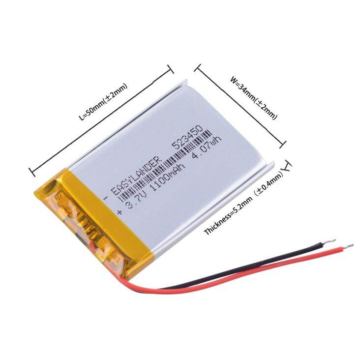 3.7V 523450 1100mAh Li Polymer Lithium Rechargeable Li-ion Batteries ...