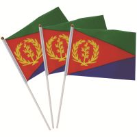 Eritrea national flag 10pcs/lot Eritrea Hand Flag 14*21cm 100% polyester Small Hand waving Flag with plastic flagpole