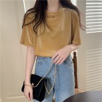 ✼▬ 61249 Solid Color Velvet Versatile Short-Sleeved T-Shirt Bott