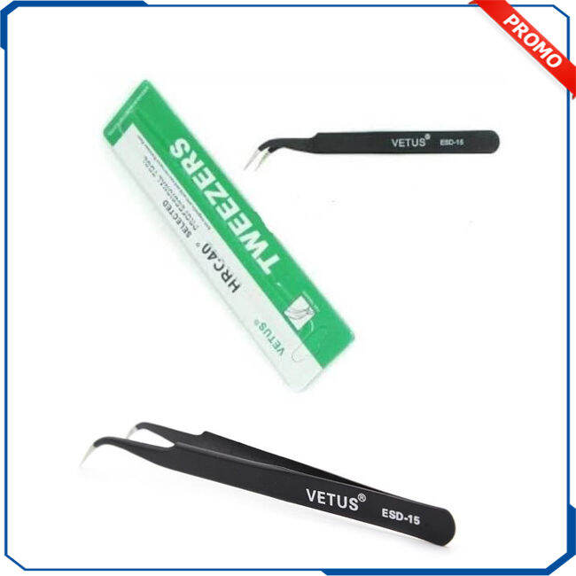 Pinset Vetus Tweezer Bengkok Lancip Tebal ESD 15 Black Alat Service HP