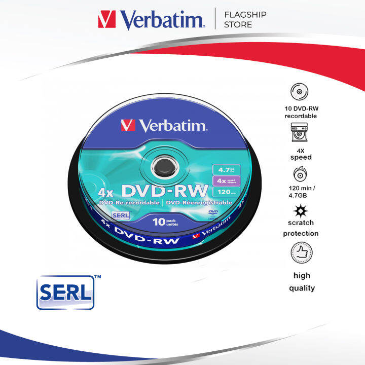 Verbatim DVD-RW/4x/4.7GB/120min | 10 pcs Spindle | DVD Rewritable Media ...